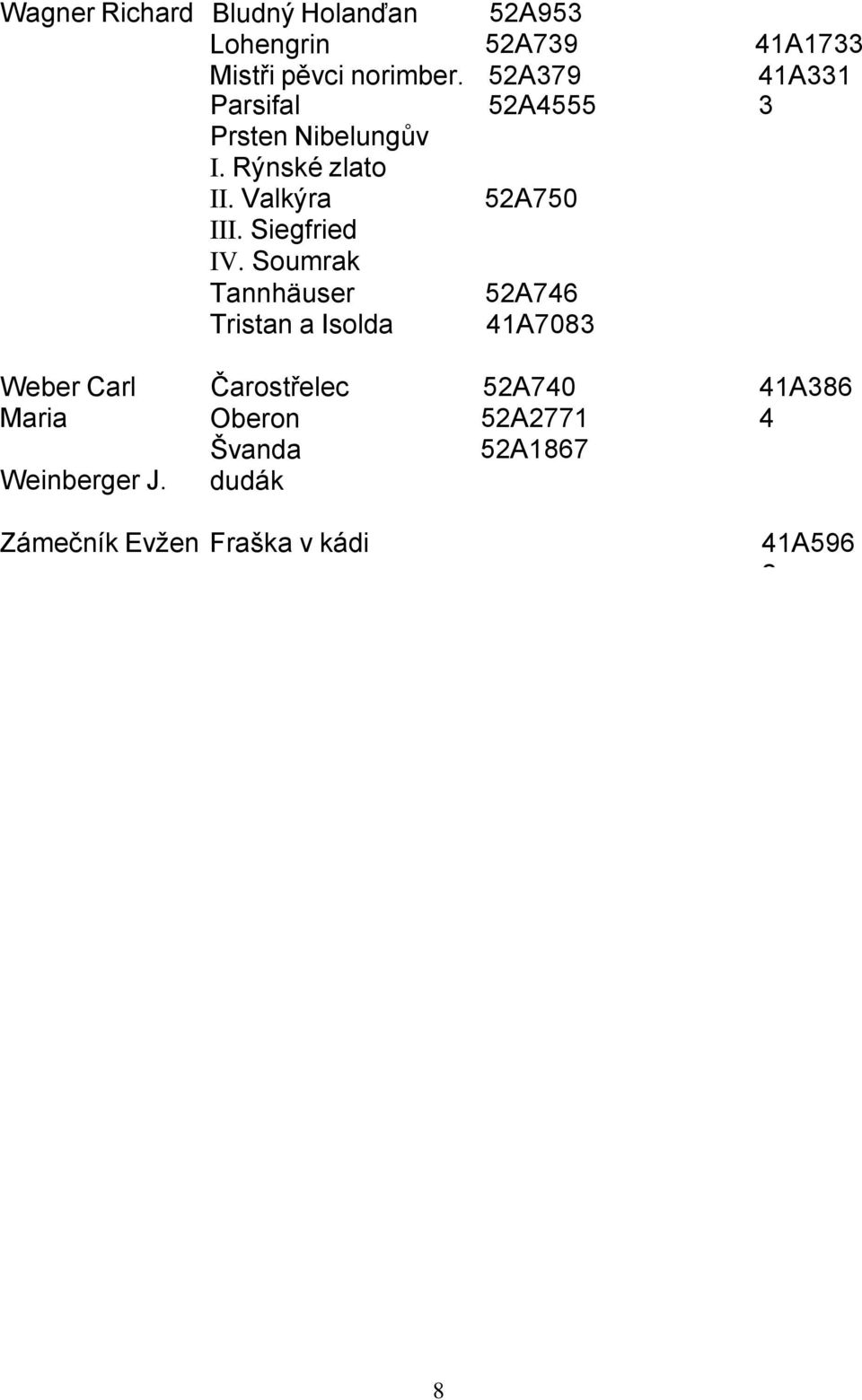 Soumrak bohů Tannhäuser Rienzi Tristan a Isolda 52A953 52A739 52A379 52A4555 52A750 52A2182 52A746