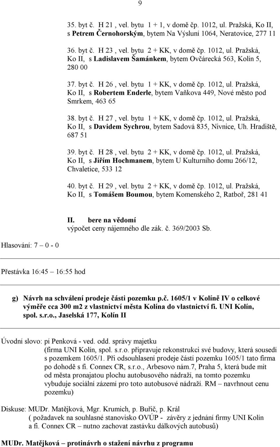 Hradiště, 687 51 39. byt č. H 28, vel. bytu 2 + KK, v domě čp. 1012, ul. Pražská, Ko II, s Jiřím Hochmanem, bytem U Kulturního domu 266/12, Chvaletice, 533 12 40. byt č. H 29, vel.