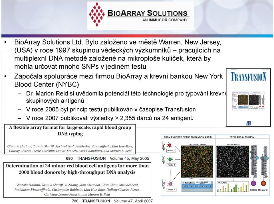 mikroploše kuliček, která by mohla určovat mnoho SNPs v jediném testu Započala spolupráce mezi firmou BioArray a krevní bankou New York Blood