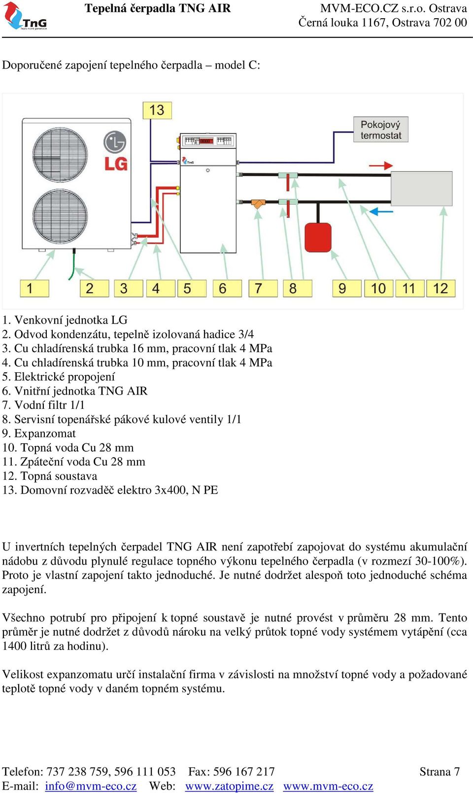 Topná voda Cu 28 mm 11. Zpáteční voda Cu 28 mm 12. Topná soustava 13.