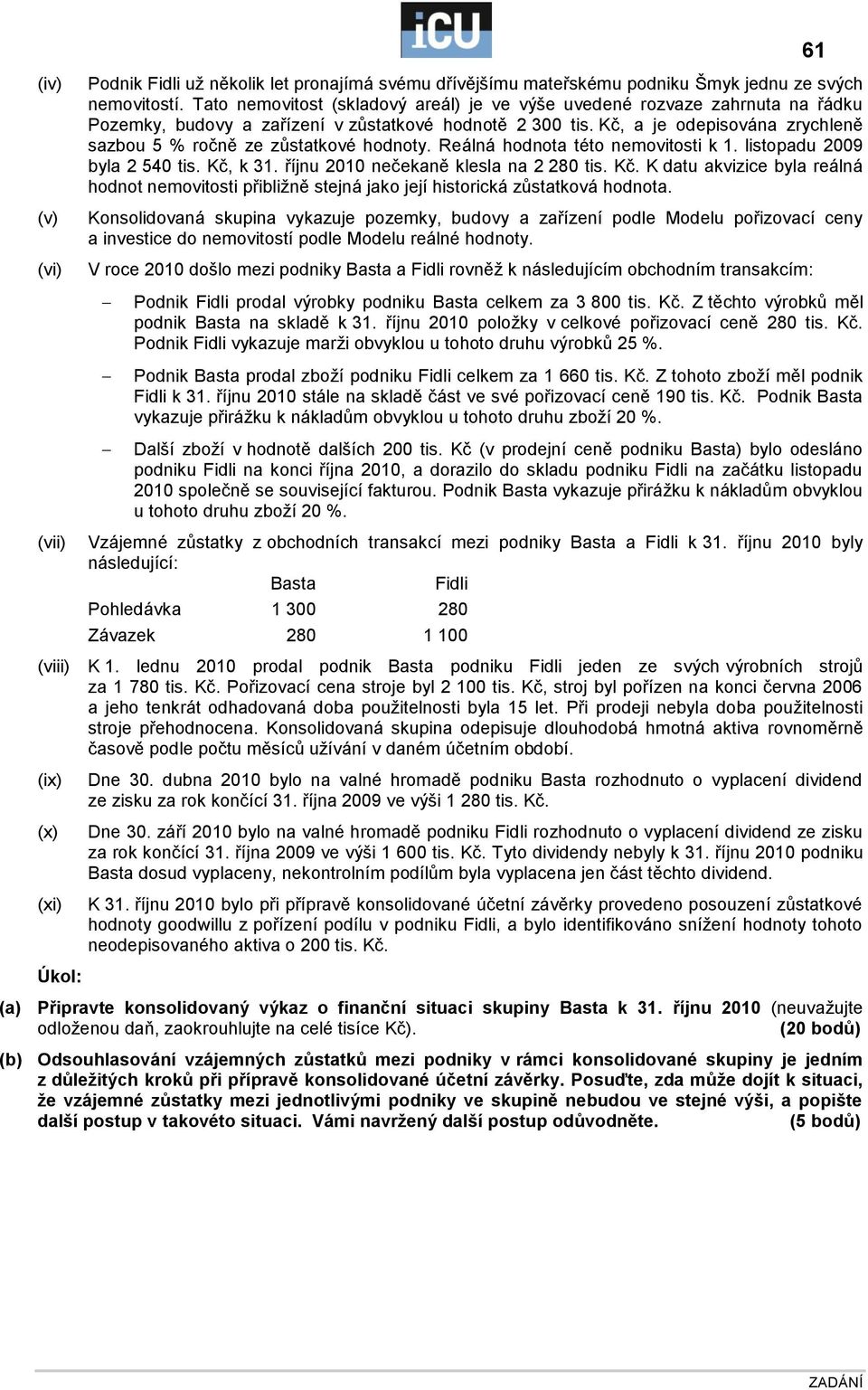 Reálná hodnota této nemovitosti k 1. listopadu 2009 byla 2 540, k 31. říjnu 2010 nečekaně klesla na 2 280.