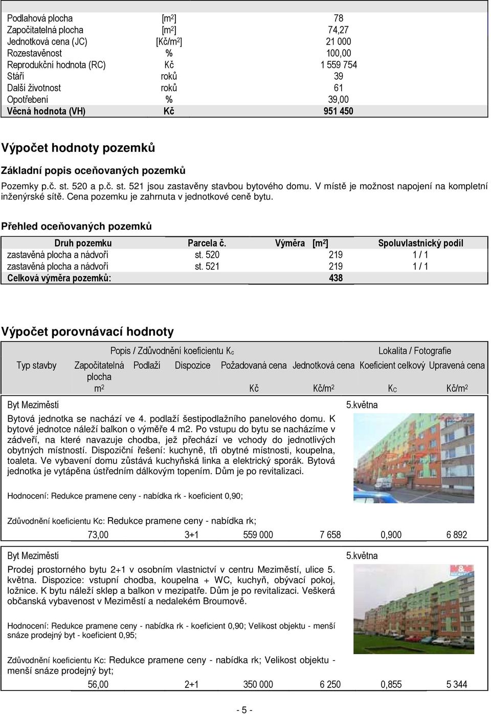 V místě je možnost napojení na kompletní inženýrské sítě. Cena pozemku je zahrnuta v jednotkové ceně bytu. Přehled oceňovaných pozemků Druh pozemku Parcela č.