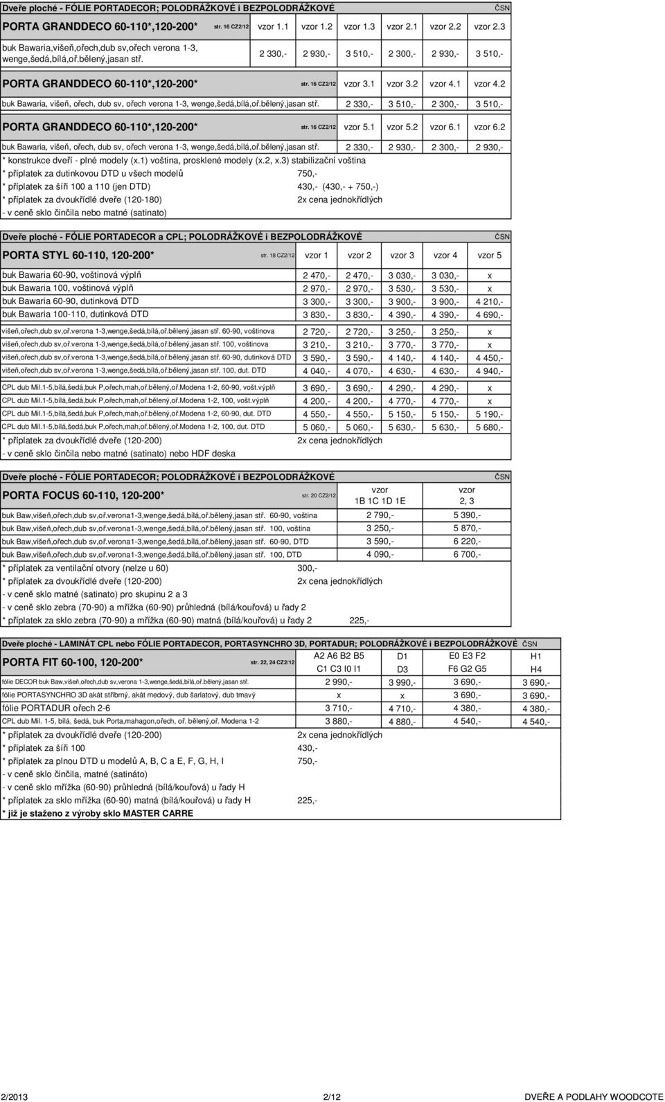2 buk Bawaria, višeň, ořech, dub sv, ořech verona 1-3, wenge,šedá,bílá,oř.bělený,jasan stř. 2 330,- 3 510,- 2 3 510,- PORTA GRANDDECO 60-110*,120-200* str. 16 CZ2/12 5.1 5.2 6.1 6.