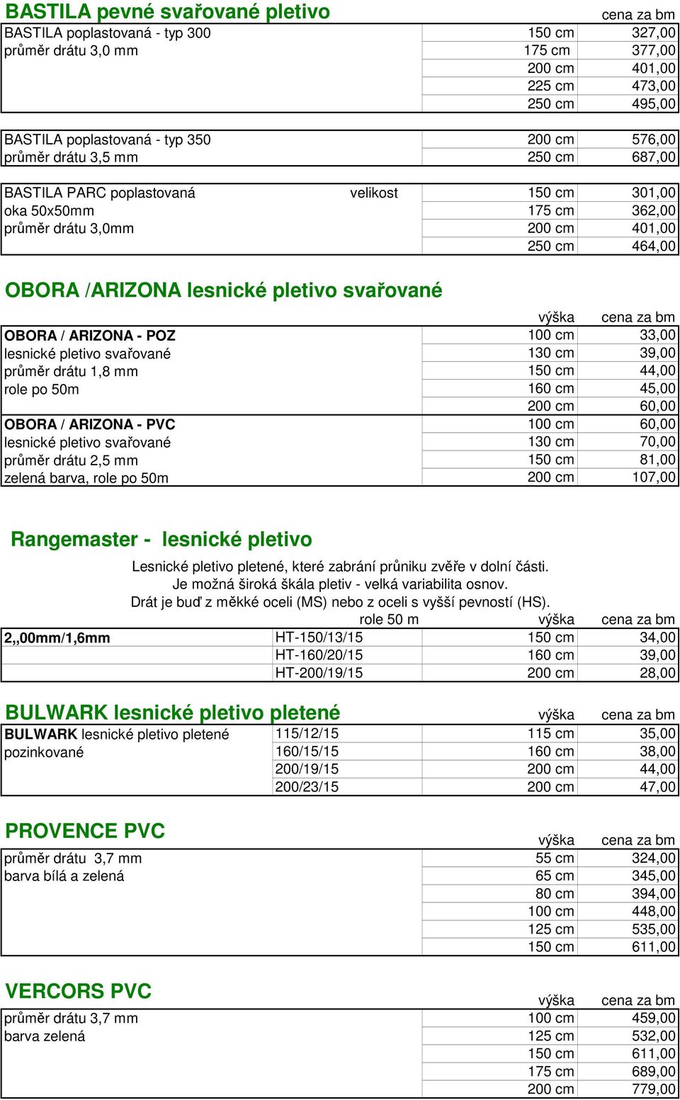 svařované OBORA / ARIZONA - POZ lesnické pletivo svařované průměr drátu 1,8 mm role po 50m OBORA / ARIZONA - PVC lesnické pletivo svařované průměr drátu 2,5 mm zelená barva, role po 50m 100 cm 33,00