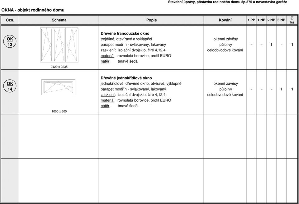 - 1-1 2420 x 2235 OK jednokřídlové, dřevěné okno, otvíravé, výklopné okenní