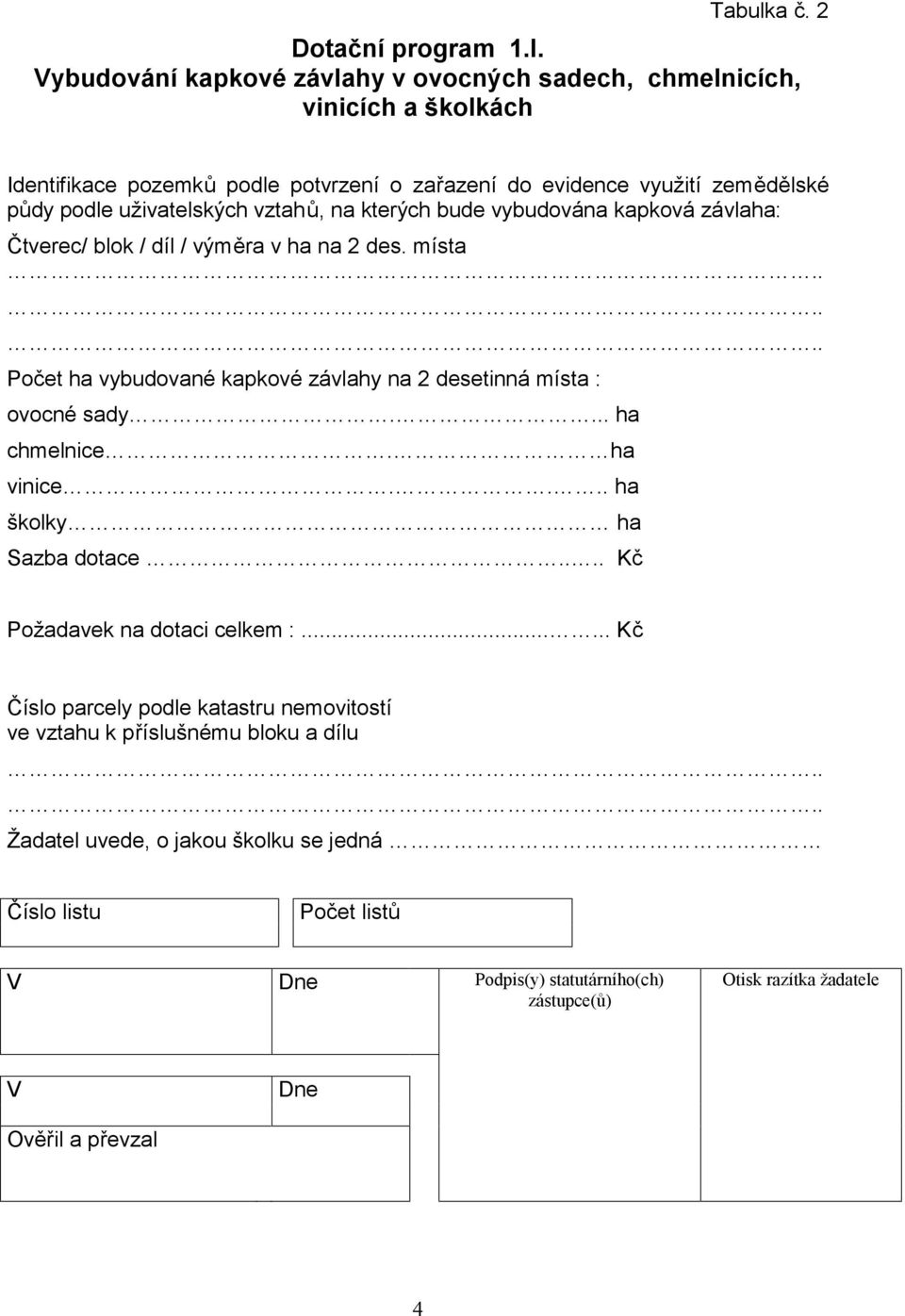 podle uživatelských vztahů, na kterých bude vybudována kapková závlaha: Čtverec/ blok / díl / výměra v ha na 2 des. místa.