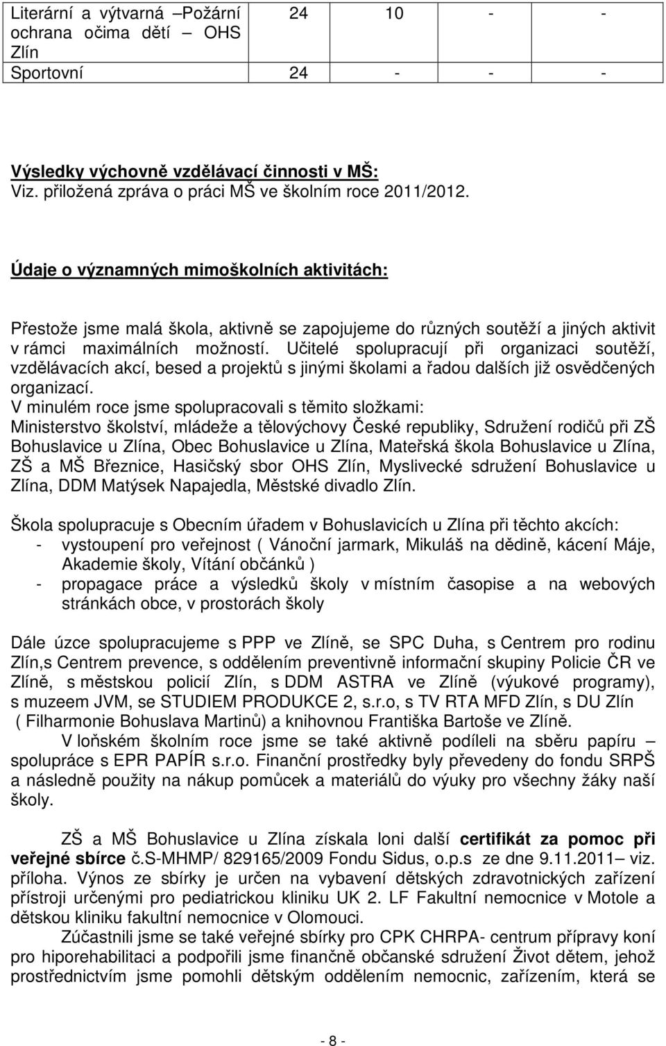 Učitelé spolupracují při organizaci soutěží, vzdělávacích akcí, besed a projektů s jinými školami a řadou dalších již osvědčených organizací.