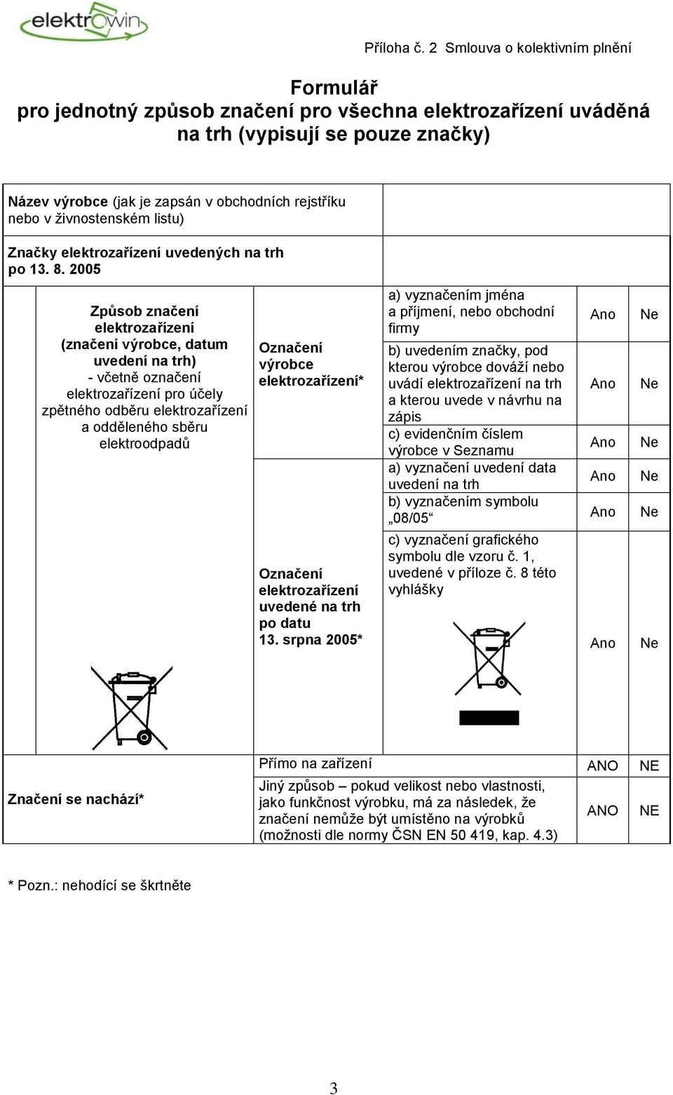 srpna 2005* a) vyznačením jména a příjmení, nebo obchodní firmy b) uvedením značky, pod kterou výrobce dováží nebo uvádí na trh a kterou uvede v návrhu na zápis c) evidenčním číslem výrobce v Seznamu