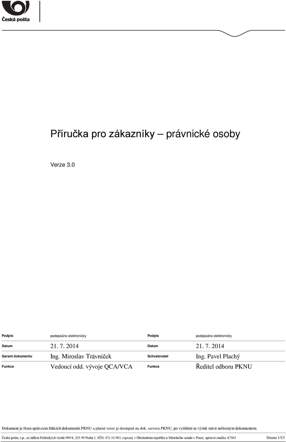 vývoje QCA/VCA Funkce Ředitel odboru PKNU Dokument je řízen správcem řídicích dokumentů PKNU a platná verze je dostupná na dok.