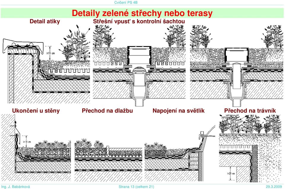 Přechod na dlažbu Napojení na světlík Přechod na