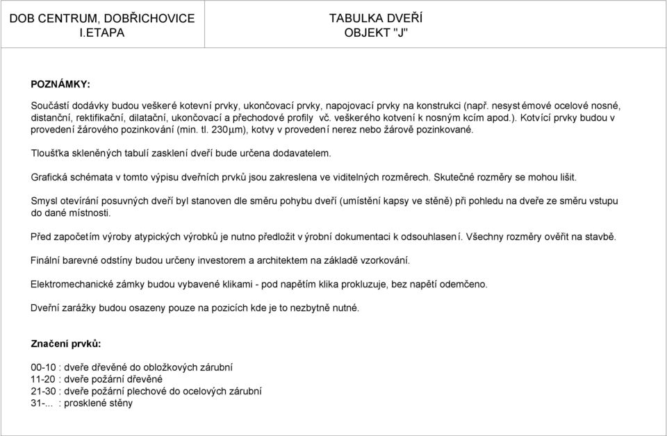 tl. 230µm), kotvy v provedení nerez nebo žárově pozinkované. Tloušťka skleněných tabulí zasklení dveří bude určena dodavatelem.