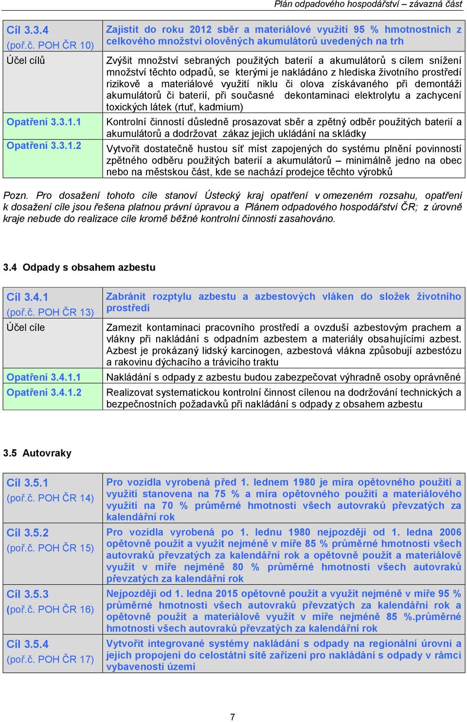 1 Opatření 3.3.1.2 Zajistit do roku 2012 sběr a materiálové využití 95 % hmotnostních z celkového množství olověných akumulátorů uvedených na trh Zvýšit množství sebraných použitých baterií a