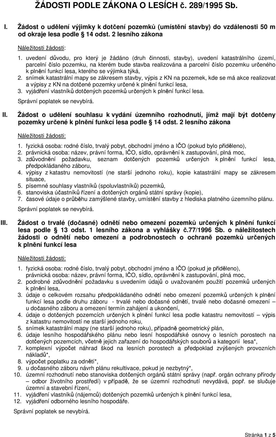 lesa, kterého se výjimka týká, 2. snímek katastrální mapy se zákresem stavby, výpis z KN na pozemek, kde se má akce realizovat a výpisy z KN na dot ené pozemky ur ené k pln ní funkcí lesa, 3.