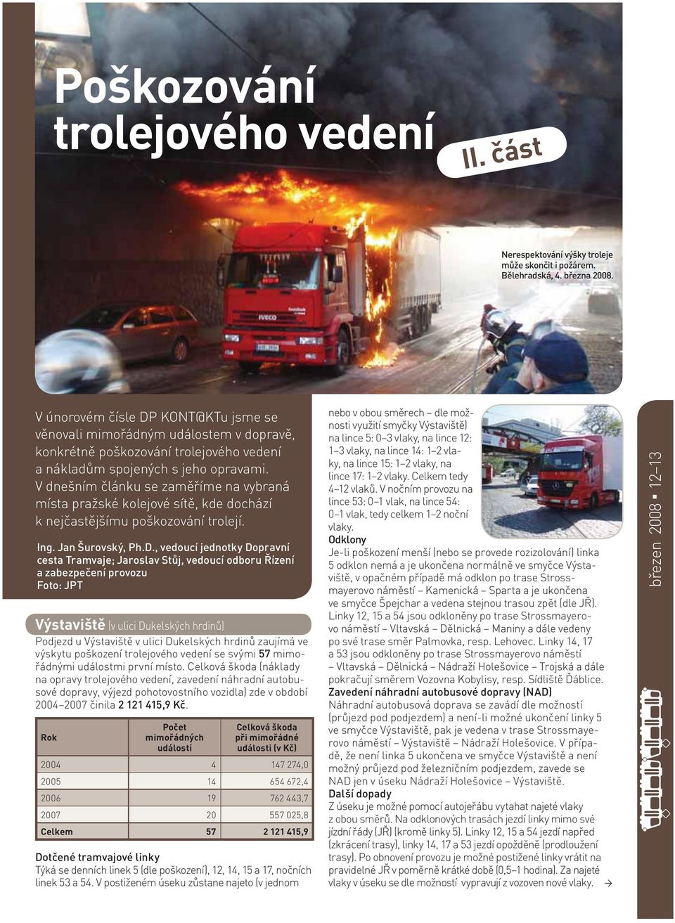 V dnešním článku se zaměříme na vybraná místa pražské kolejové sítě, kde dochází k nejčastějšímu poškozování trolejí. Ing. Jan Šurovský, Ph.D.