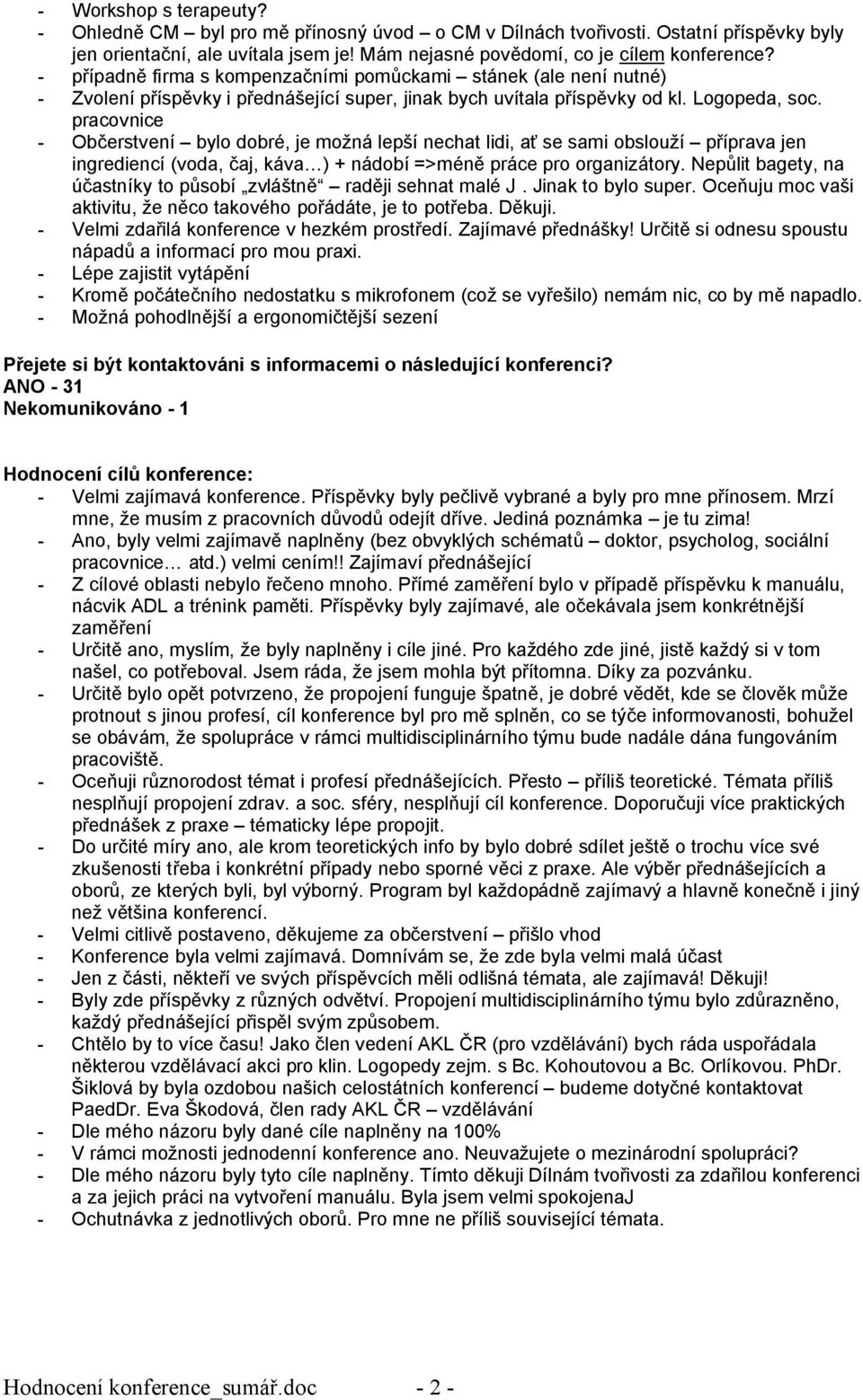 pracovnice - Ob erstvení bylo dobré, je mo ná lep í nechat lidi, a se sami obslou í p íprava jen ingrediencí (voda, aj, káva ) + nádobí =>mén práce pro organizátory.