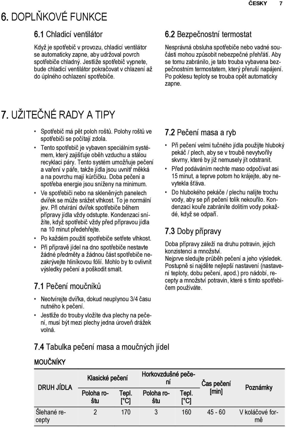 2 Bezpeènostní termostat ÈESKY 7 Nesprávná obsluha spotøebièe nebo vadné souèásti mohou zpùsobit nebezpeèné pøehøátí.