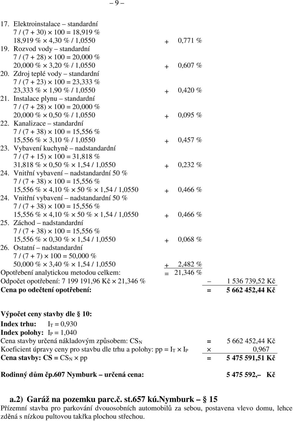 Kanalizace standardní 7 / (7 + 38) 100 = 15,556 % 15,556 % 3,10 % / 1,0550 + 0,457 % 23. Vybavení kuchyně nadstandardní 7 / (7 + 15) 100 = 31,818 % 31,818 % 0,50 % 1,54 / 1,0550 + 0,232 % 24.