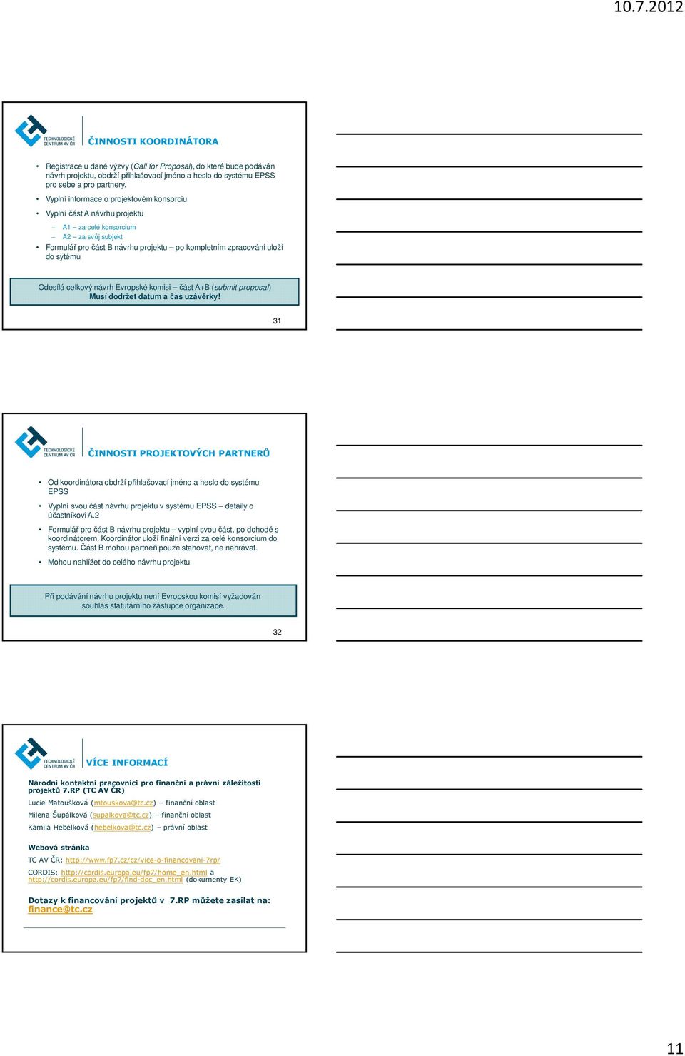 celkový návrh Evropské komisi část A+B (submit proposal) Musí dodržet datum a čas uzávěrky!