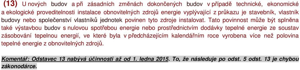 Tato povinnost může být splněna také výstavbou budov s nulovou spotřebou energie nebo prostřednictvím dodávky tepelné energie ze soustav zásobování tepelnou energií, ve