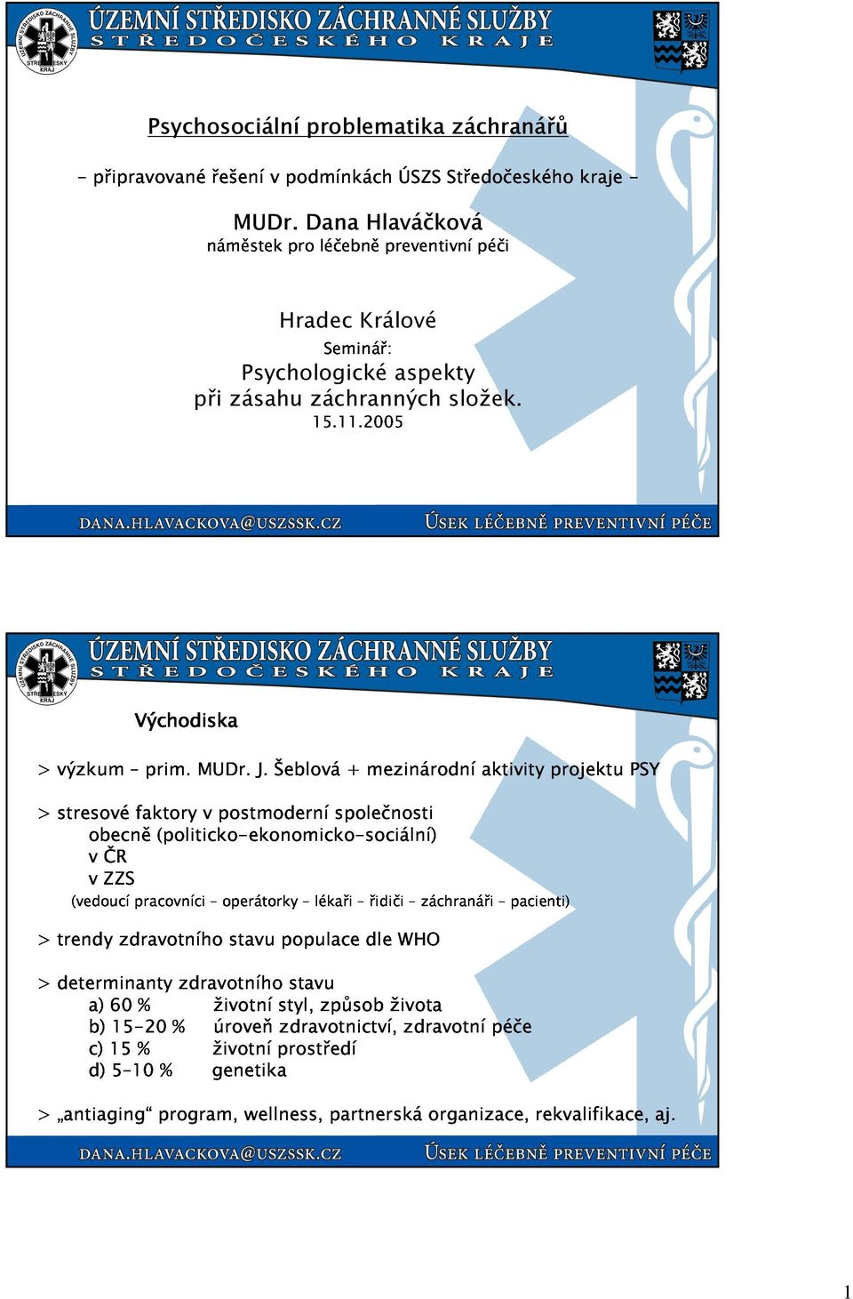 Šeblová společnosti + mezinárodní aktivity projektu PSY (vedoucí včr vzzs trendy determinanty zdravotního pracovníci zdravotního operátorky stavu populace stavu lékaři řidiči dle WHO