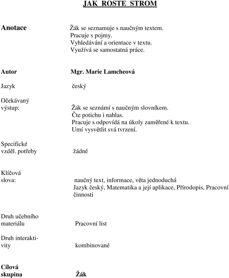 Pracuje s odpovídá na úkoly zaměřené k textu. Umí vysvětlit svá tvrzení.