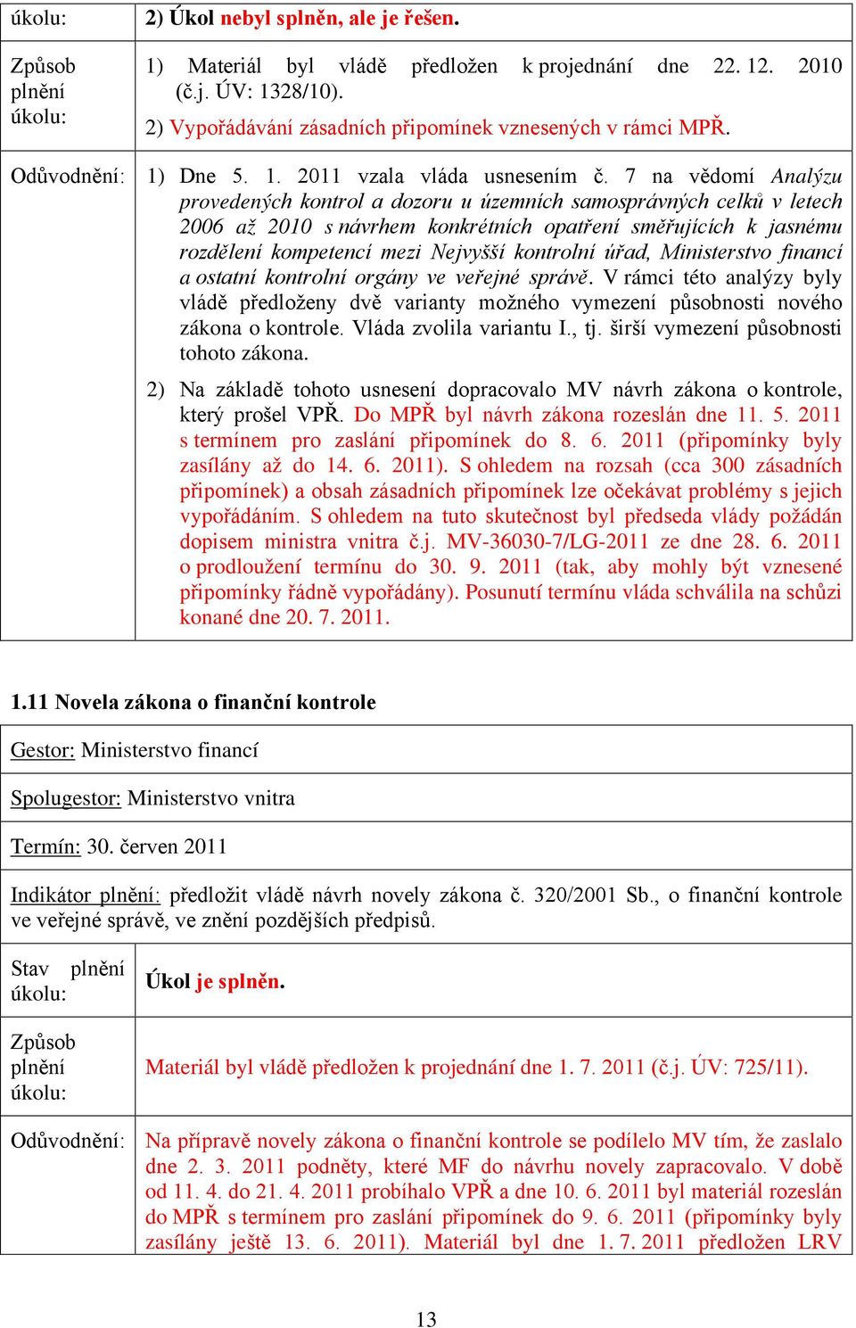 7 na vědomí Analýzu provedených kontrol a dozoru u územních samosprávných celků v letech 2006 až 2010 s návrhem konkrétních opatření směřujících k jasnému rozdělení kompetencí mezi Nejvyšší kontrolní