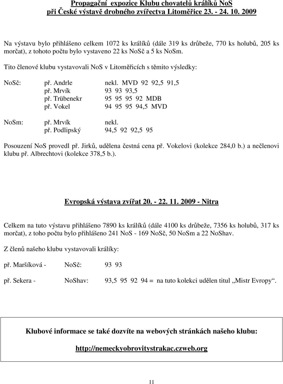 Tito členové klubu vystavovali NoS v Litoměřicích s těmito výsledky: NoSč: př. Andrle nekl. MVD 92 92,5 91,5 př. Mrvík 93 93 93,5 př. Trübenekr 95 95 95 92 MDB př. Vokel 94 95 95 94,5 MVD NoSm: př.