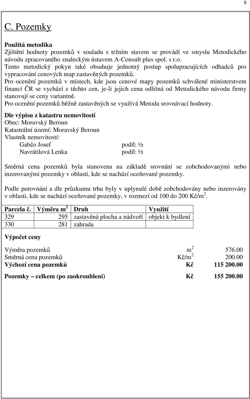 variantně. Pro ocenění pozemků běžně zastavěných se využívá Metoda srovnávací hodnoty.