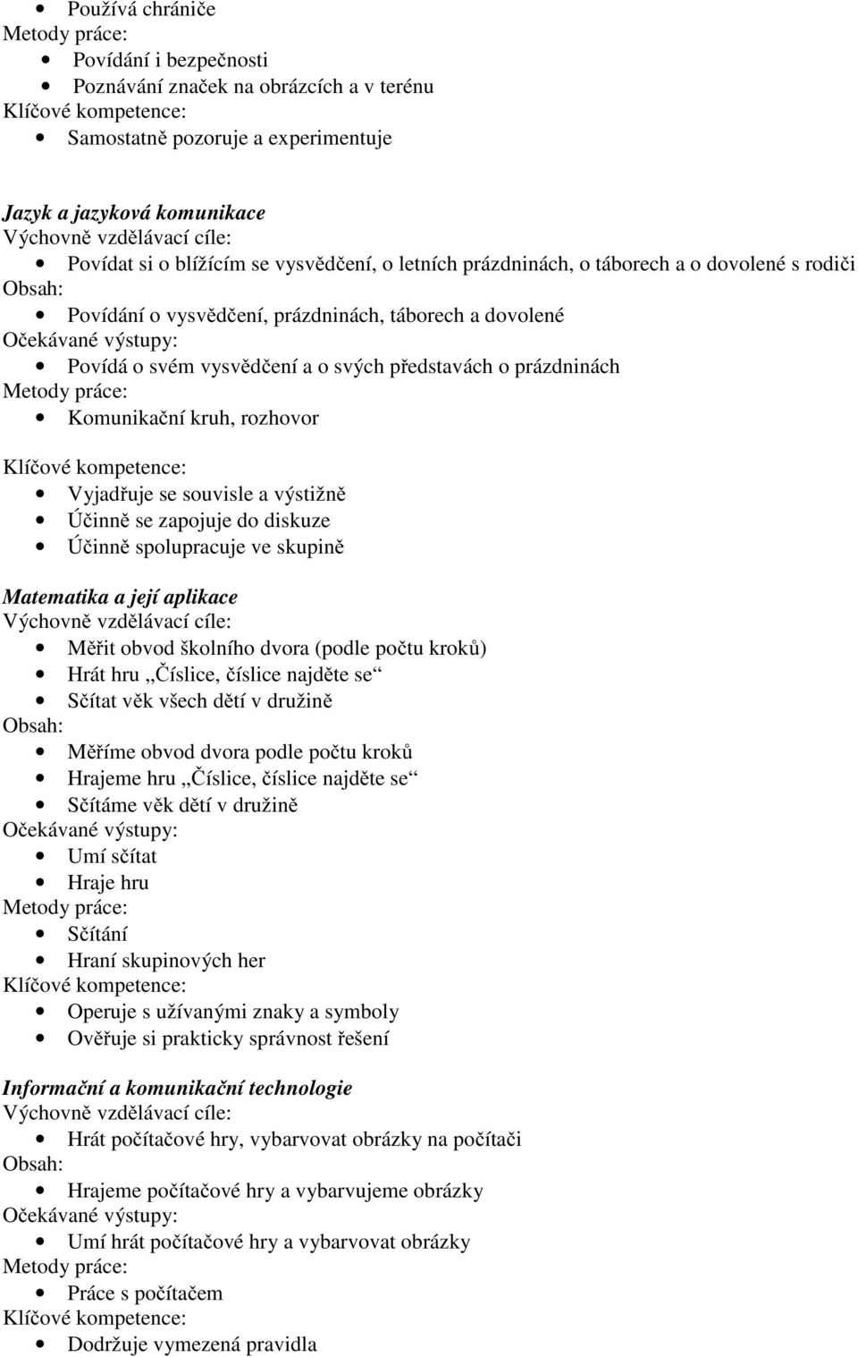 se souvisle a výstižně Účinně se zapojuje do diskuze Účinně spolupracuje ve skupině Matematika a její aplikace Měřit obvod školního dvora (podle počtu kroků) Hrát hru Číslice, číslice najděte se