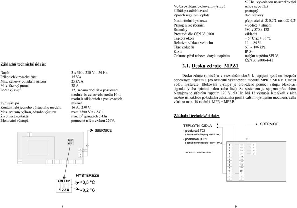 Max. spínaný výkon jednoho výstupu max. 2500 VA / AC1 Životnost kontaktů min.