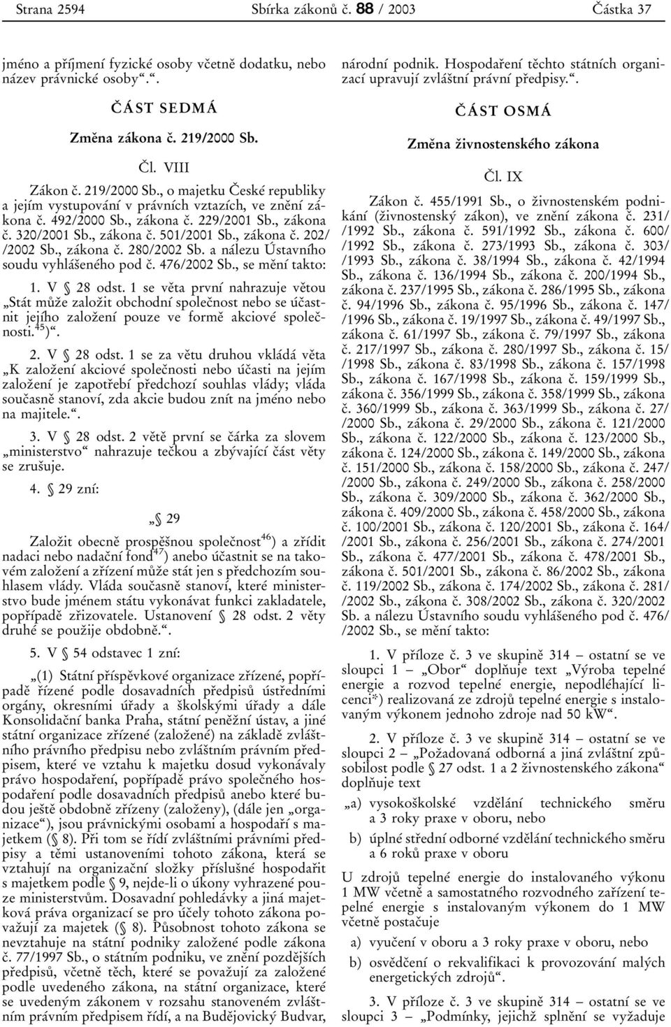 , zaâkona cï. 501/2001 Sb., zaâkona cï. 202/ /2002 Sb., zaâkona cï. 280/2002 Sb. a naâlezu UÂ stavnõâho soudu vyhlaâsïeneâho pod cï. 476/2002 Sb., se meïnõâ takto: 1. V 28 odst.