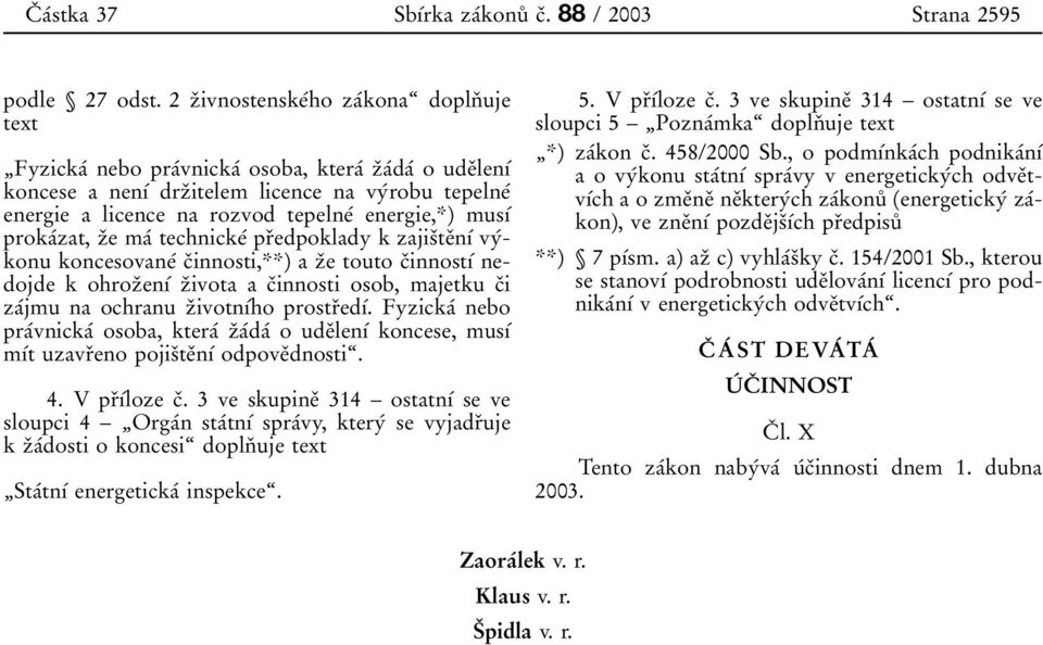 energie,*) musõâ prokaâzat, zïe maâ technickeâ prïedpoklady k zajisïteïnõâ vyâkonu koncesovaneâ cïinnosti,**) a zïe touto cïinnostõâ nedojde k ohrozïenõâ zïivota a cïinnosti osob, majetku cïi zaâjmu