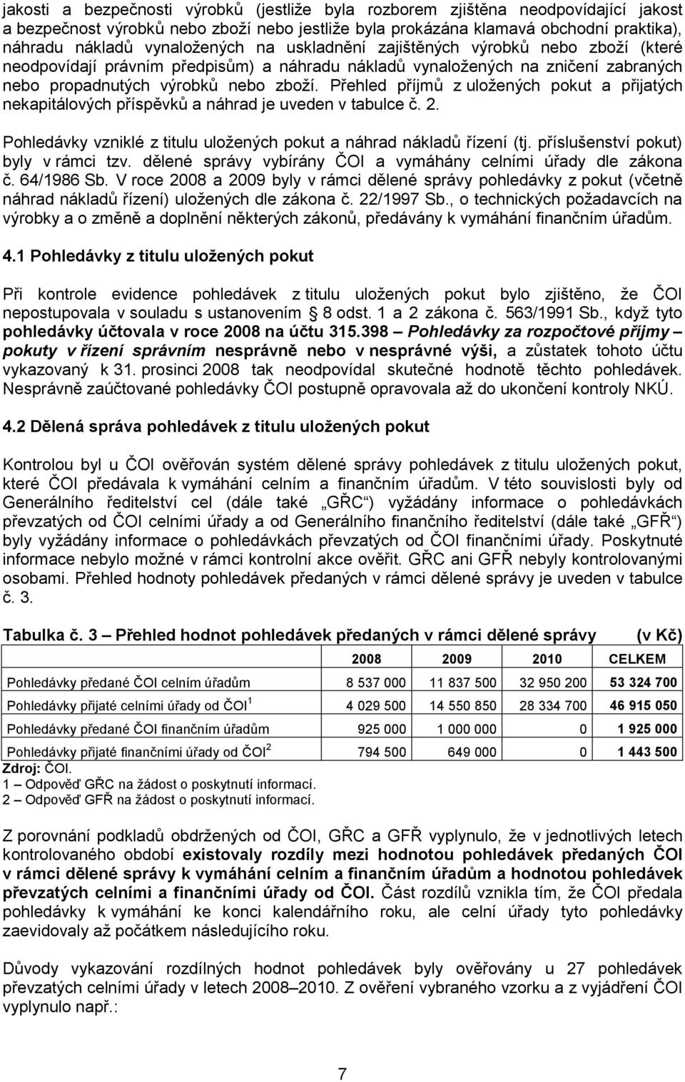 Přehled příjmů z uložených pokut a přijatých nekapitálových příspěvků a náhrad je uveden v tabulce č. 2. Pohledávky vzniklé z titulu uložených pokut a náhrad nákladů řízení (tj.