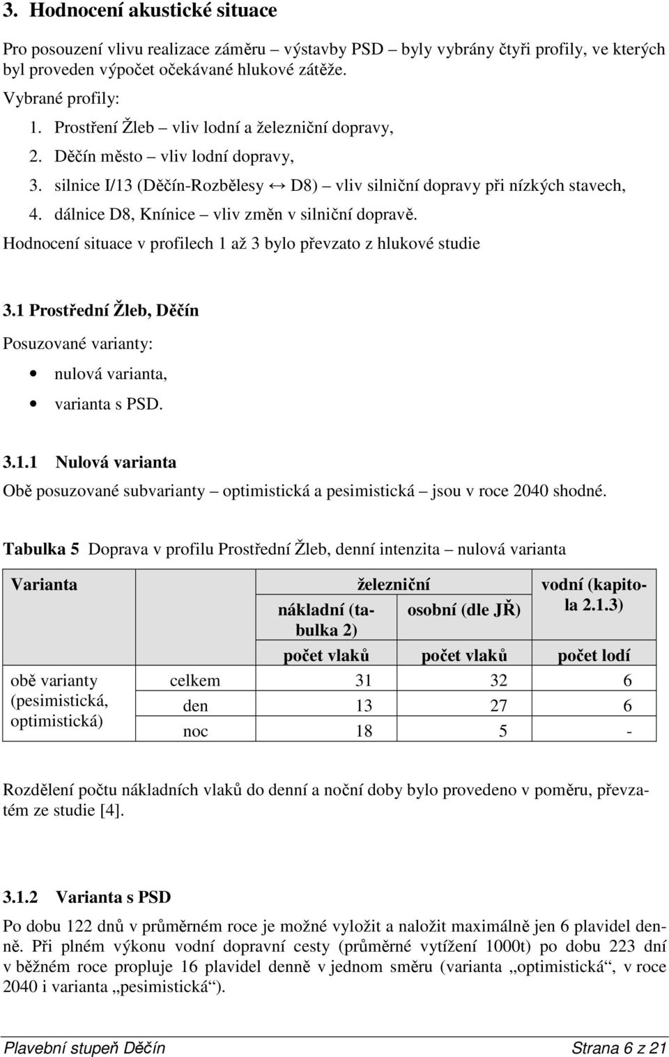 dálnice D8, Knínice vliv změn v silniční dopravě. Hodnocení situace v profilech 1 až 3 bylo převzato z hlukové studie 3.1 Prostřední Žleb, Děčín Posuzované varianty: nulová varianta, varianta s PSD.