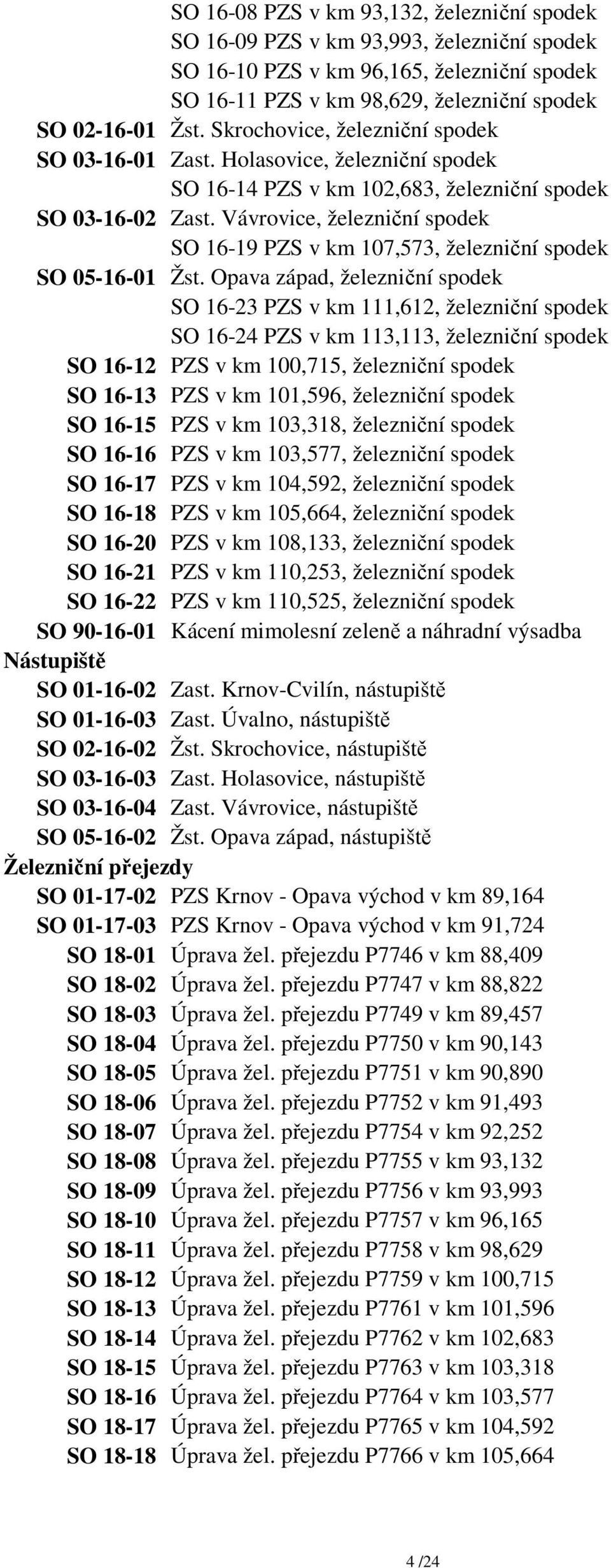 Vávrovice, železniční spodek SO 16-19 PZS v km 107,573, železniční spodek SO 05-16-01 Žst.