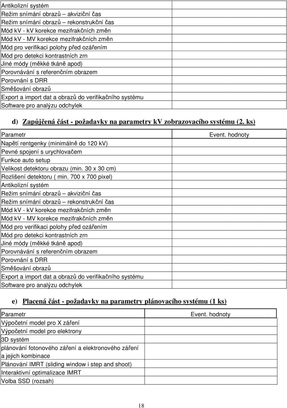 Software pro analýzu odchylek d) Zapůjčená část - požadavky na parametry kv zobrazovacího systému (2.