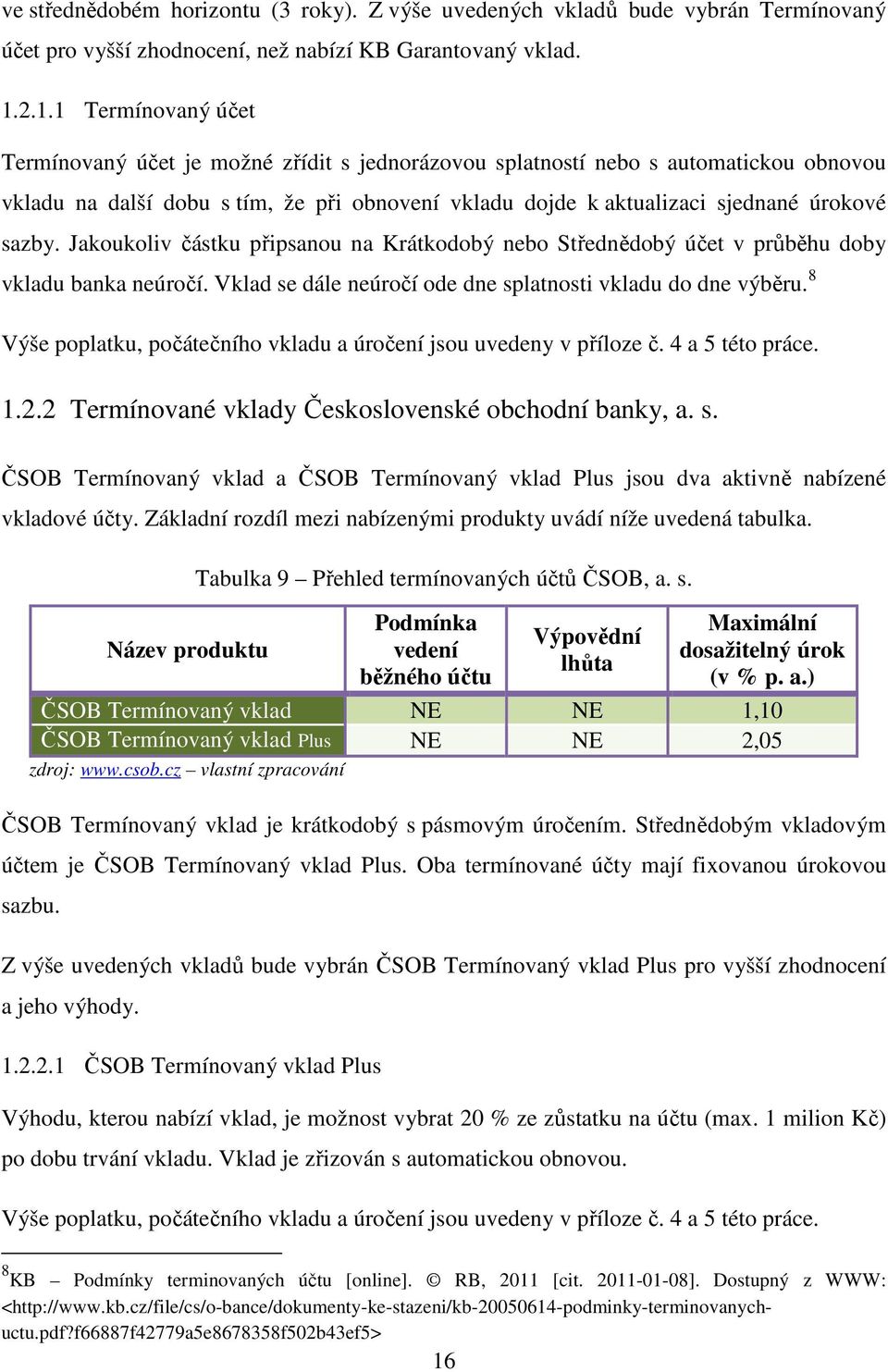 sazby. Jakoukoliv částku připsanou na Krátkodobý nebo Střednědobý účet v průběhu doby vkladu banka neúročí. Vklad se dále neúročí ode dne splatnosti vkladu do dne výběru.