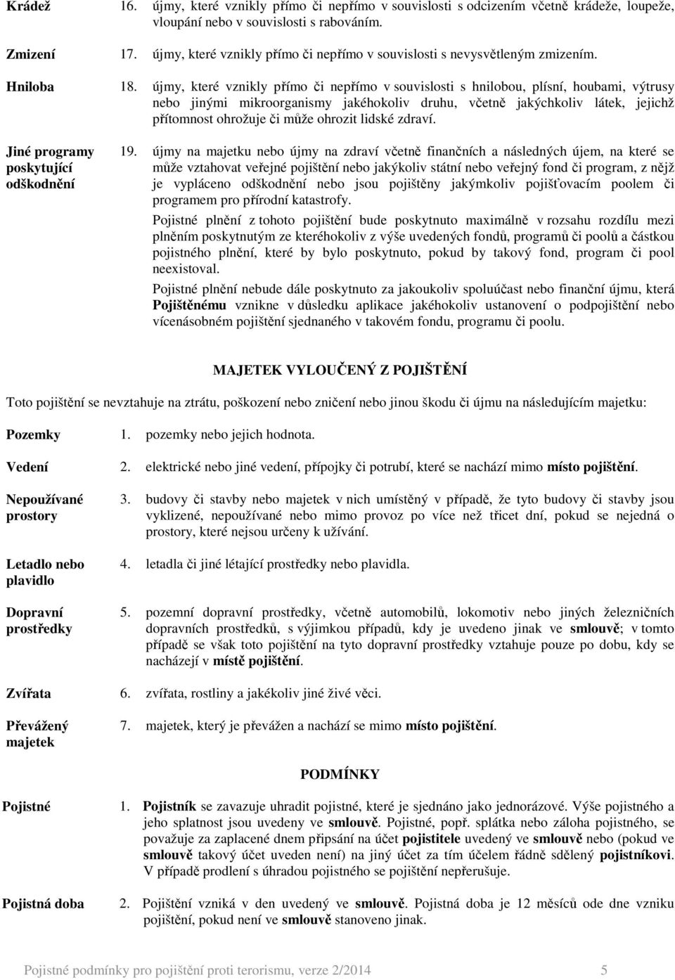 újmy, které vznikly přímo či nepřímo v souvislosti s hnilobou, plísní, houbami, výtrusy nebo jinými mikroorganismy jakéhokoliv druhu, včetně jakýchkoliv látek, jejichž přítomnost ohrožuje či může