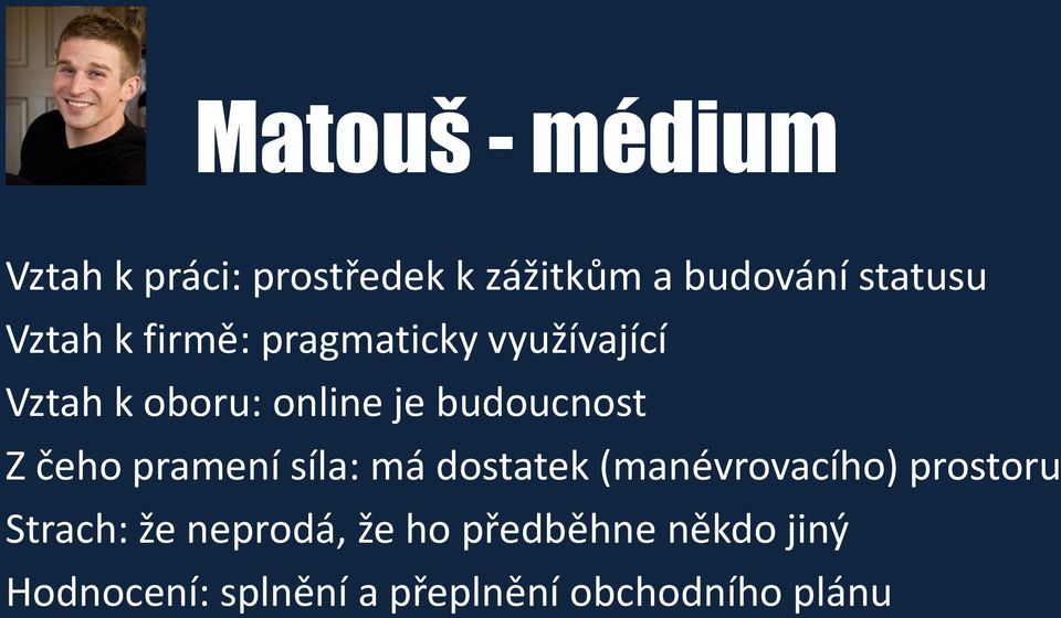 Z čeho pramení síla: má dostatek (manévrovacího) prostoru Strach: že