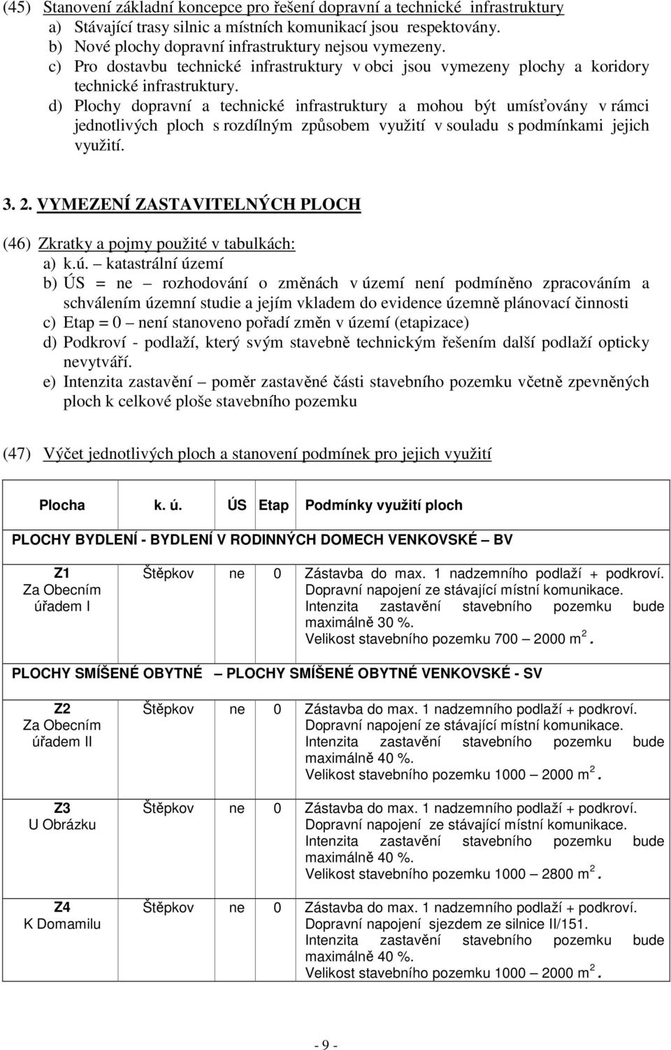 d) Plochy dopravní a technické infrastruktury a mohou být umísťovány v rámci jednotlivých ploch s rozdílným způsobem využití v souladu s podmínkami jejich využití. 3. 2.