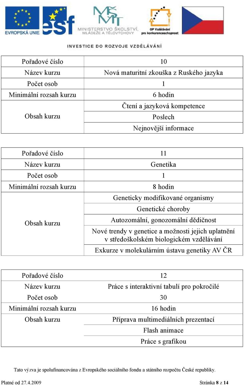 uplatnění v středoškolském biologickém vzdělávání Exkurze v molekulárním ústavu genetiky AV ČR Pořadové číslo 12 Práce s interaktivní