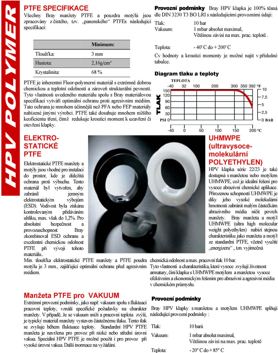 zároveň strukturální pevností. Tyto vlastnosti uvedeného materiálu spolu s Bray materiálovou specifikací vytváří optimální ochranu proti agresivním médiím.