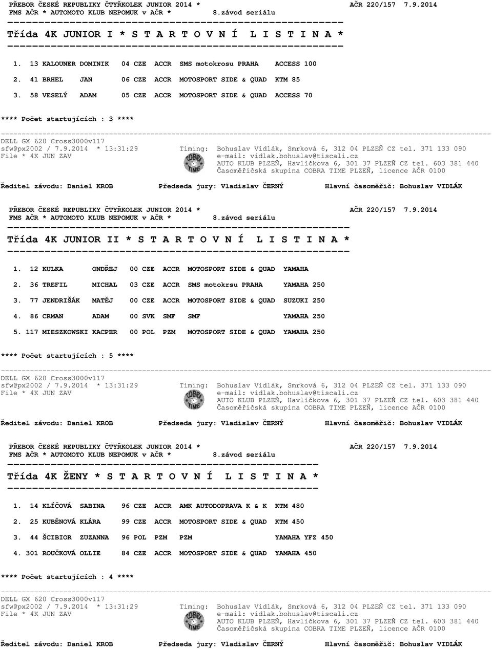 58 VESELÝ ADAM 05 CZE ACCR MOTOSPORT SIDE & QUAD ACCESS 70 **** Počet startujících : 3 **** DELL GX 620 Cross3000v117 sfw@px2002 / 7.9.