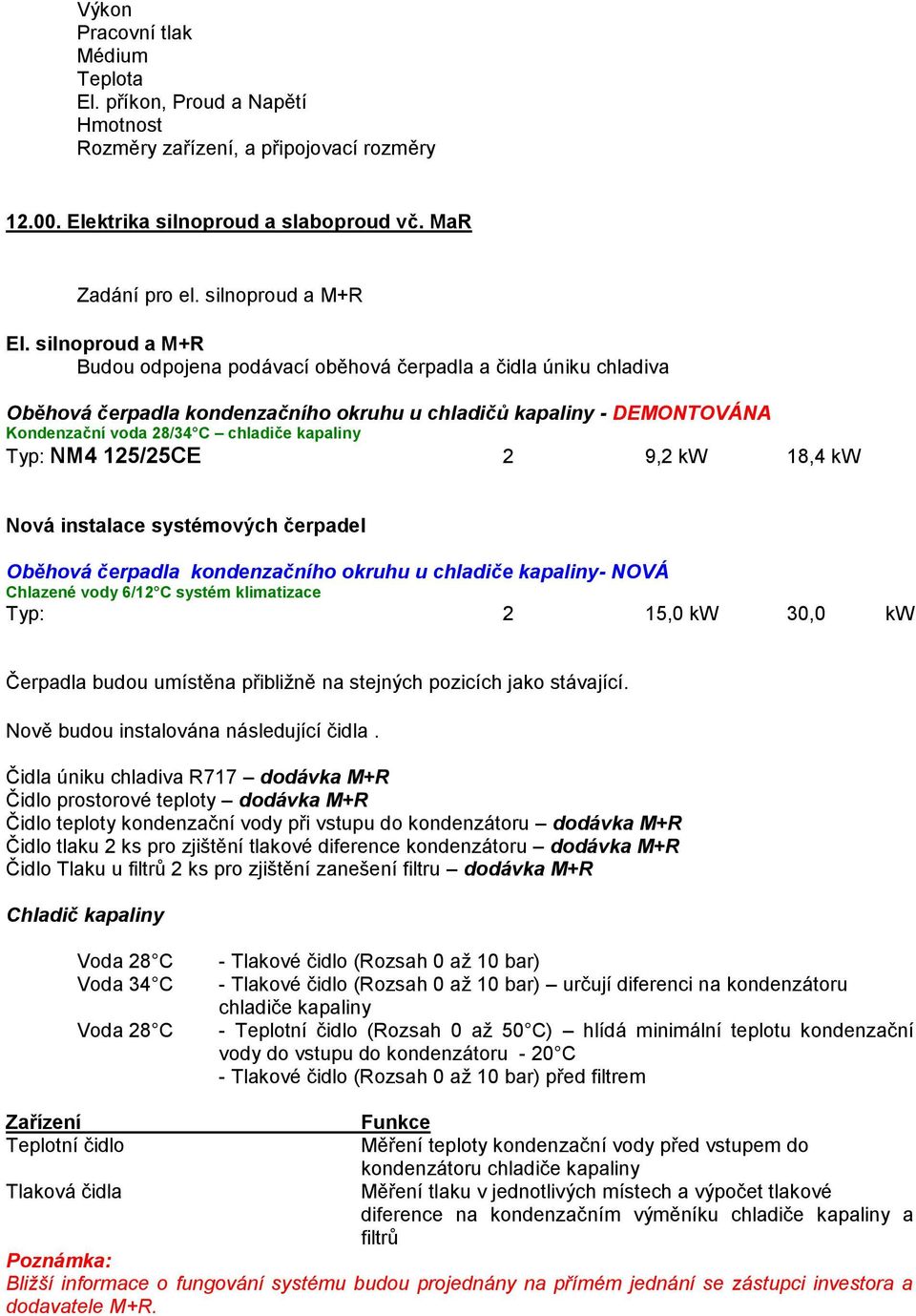 Typ: NM4 125/25CE 2 9,2 kw 18,4 kw Nová instalace systémových čerpadel Oběhová čerpadla kondenzačního okruhu u chladiče kapaliny- NOVÁ Chlazené vody 6/12 C systém klimatizace Typ: 2 15,0 kw 30,0 kw