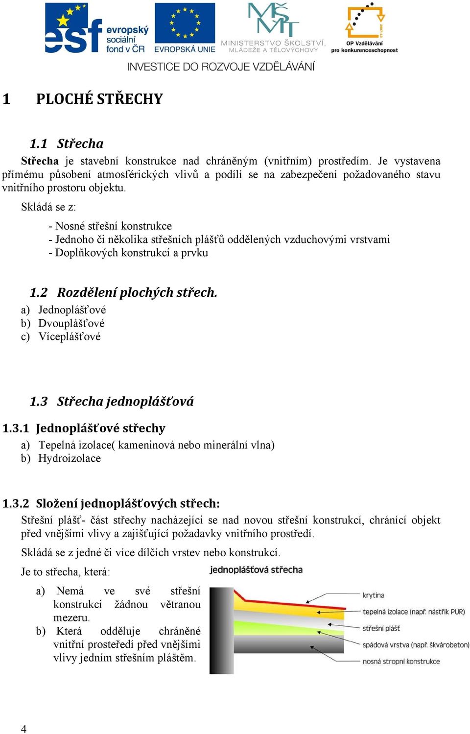 Skládá se z: - Nosné střešní konstrukce - Jednoho či několika střešních plášťů oddělených vzduchovými vrstvami - Doplňkových konstrukcí a prvku 1.2 Rozdělení plochých střech.