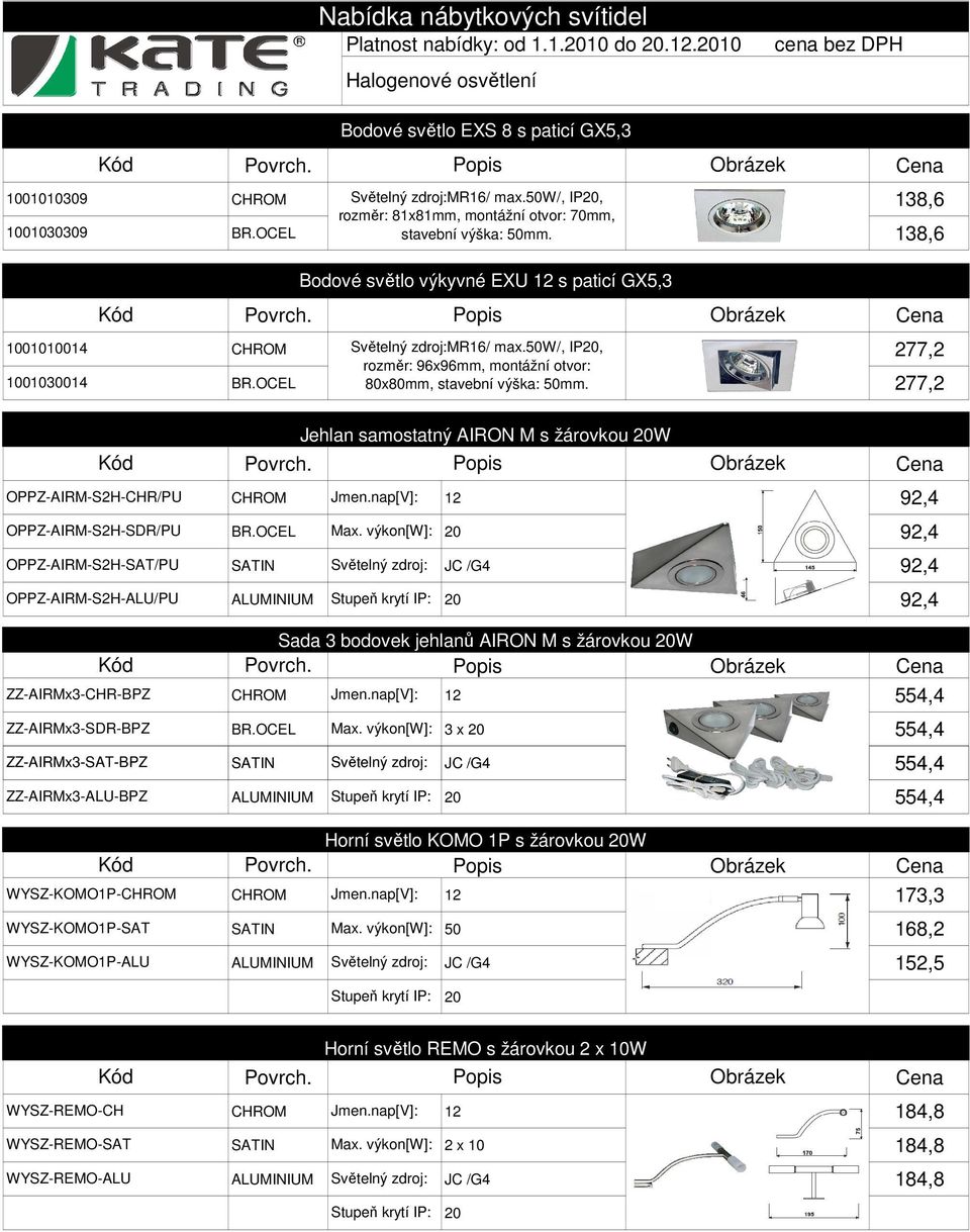 5w/, IP2, 277,2 rozměr: 96x96mm, montážní otvor: 11314 BR.OCEL 8x8mm, stavební výška: 5mm. 277,2 Jehlan samostatný AIRON M s žárovkou 2W Popis OPPZ-AIRM-S2H-CHR/PU CHROM Jmen.