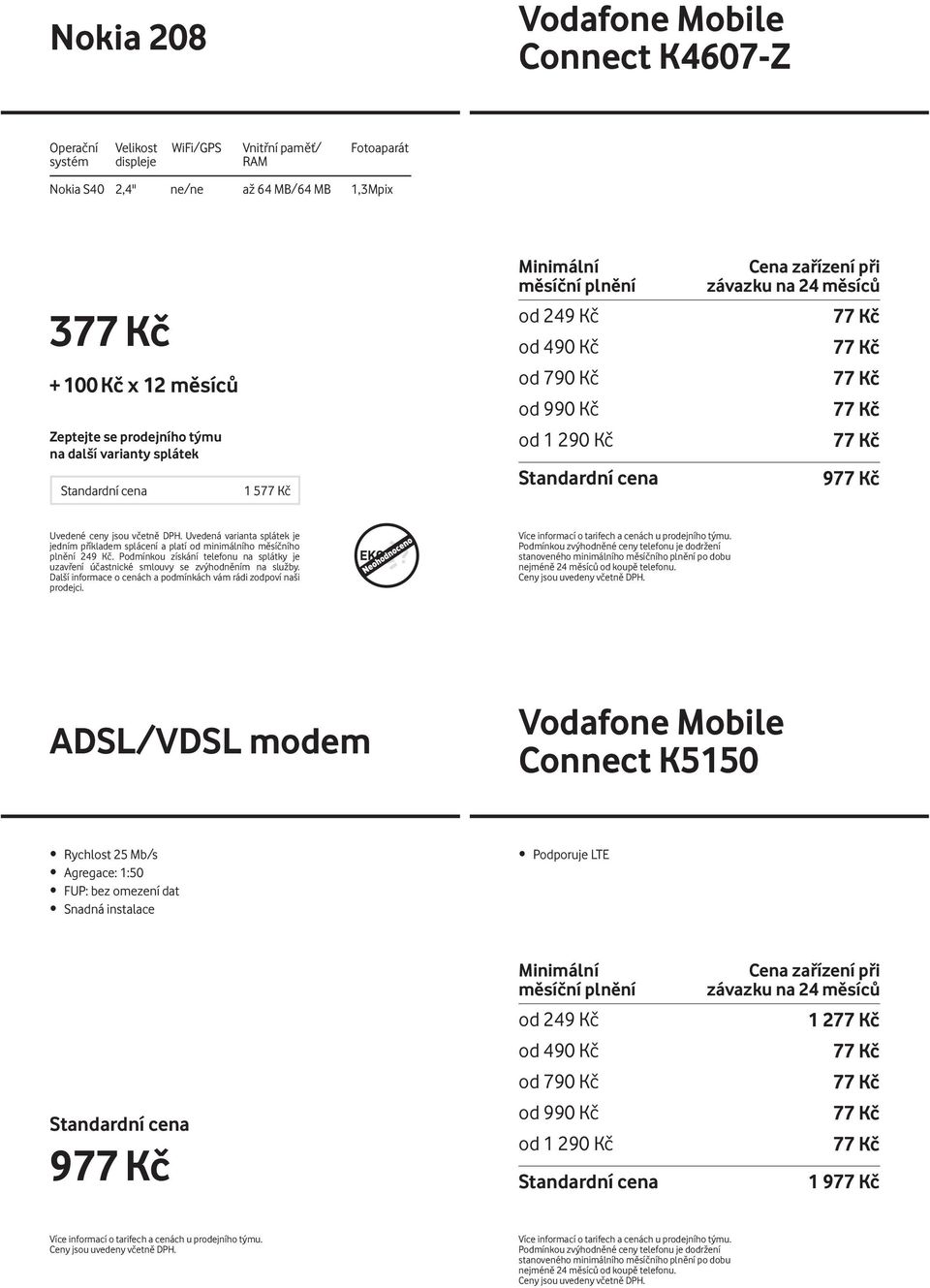 modem Vodafone Mobile Connect K5150 Rychlost 25 Mb/s Agregace: