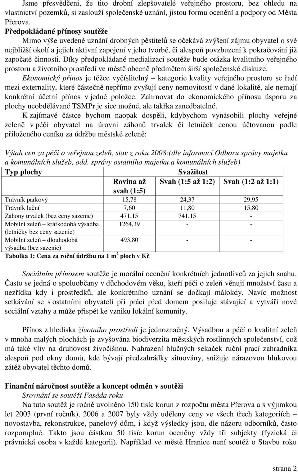 pokračování již započaté činnosti. Díky předpokládané medializaci soutěže bude otázka kvalitního veřejného prostoru a životního prostředí ve městě obecně předmětem širší společenské diskuze.