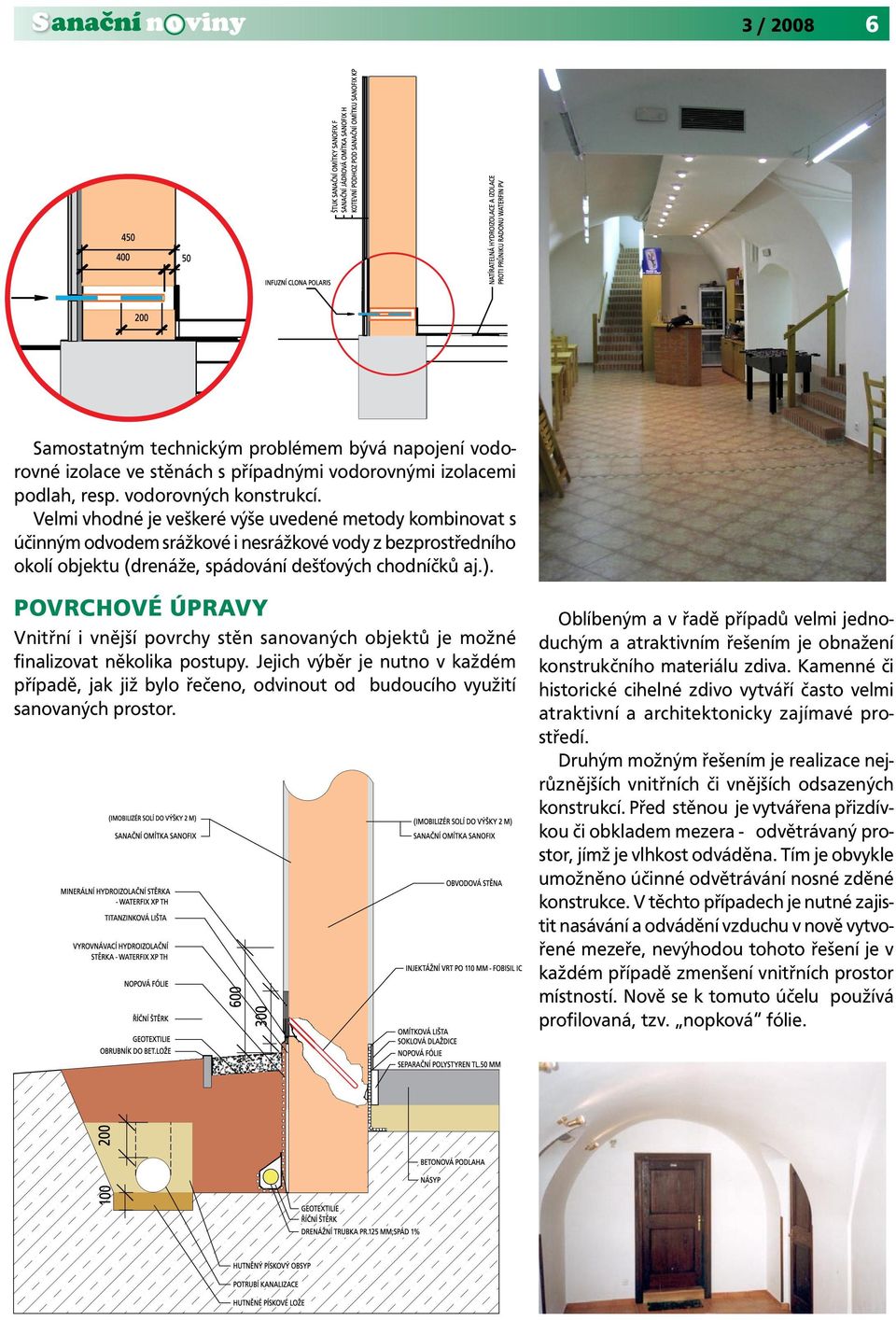 POVRCHOVÉ ÚPRAVY Vnitřní i vnější povrchy stěn sanovaných objektů je možné finalizovat několika postupy.