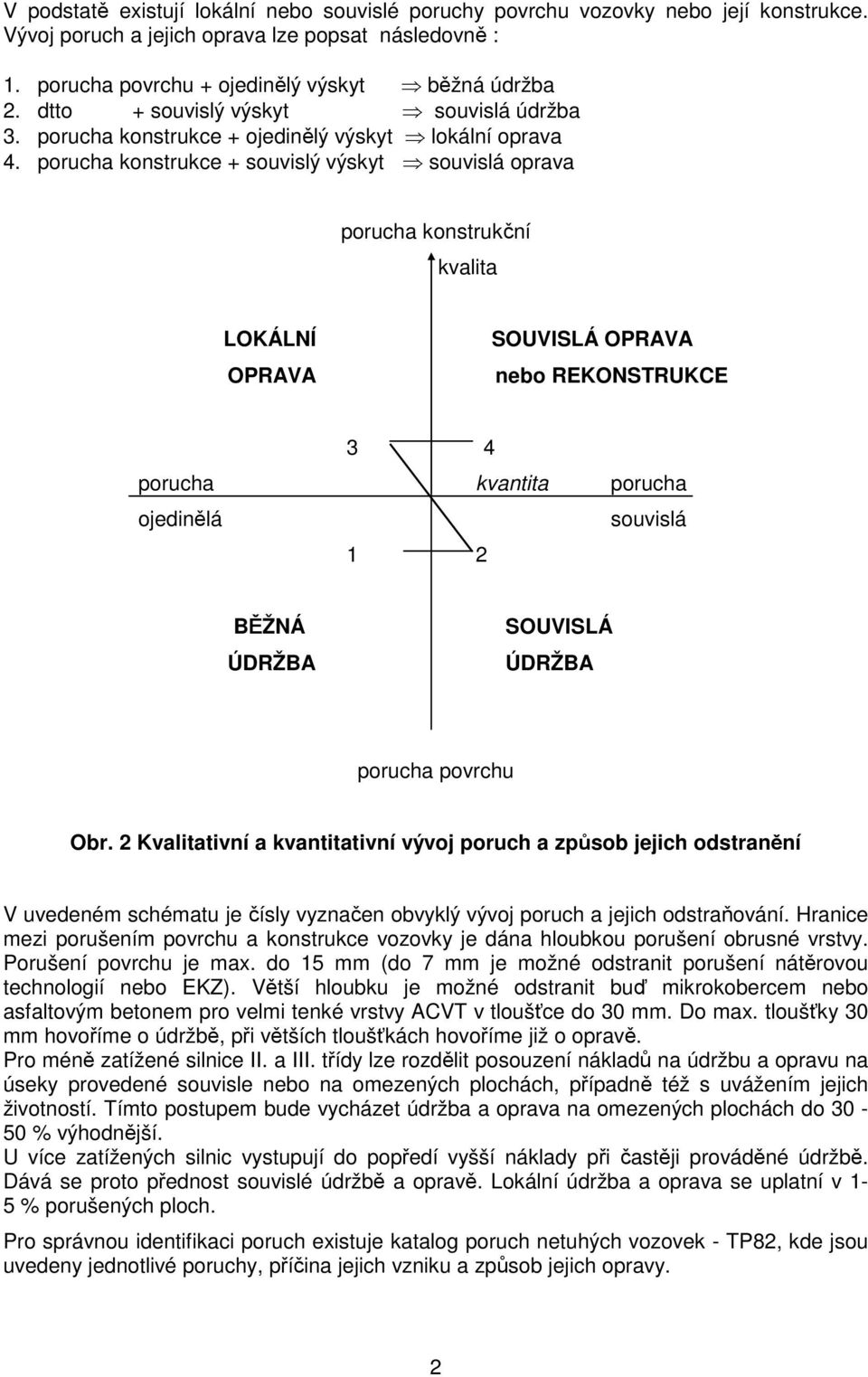 porucha konstrukce + souvislý výskyt souvislá oprava porucha konstrukční kvalita LOKÁLNÍ OPRAVA SOUVISLÁ OPRAVA nebo REKONSTRUKCE 3 4 porucha kvantita porucha ojedinělá souvislá 1 2 BĚŽNÁ ÚDRŽBA